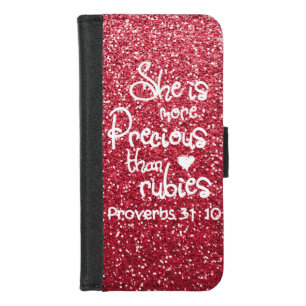 She Is More Precious Than Rubies Proverbs Glitter iPhone 8/7 Wallet Case