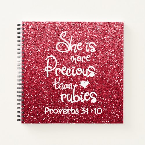 She Is More Precious Than Rubies Proverbs Glitter Notebook