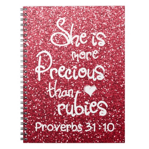She Is More Precious Than Rubies Proverbs Glitter Notebook