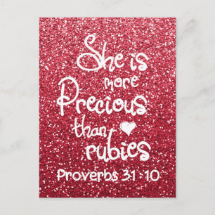 She Is More Precious Than Rubies Proverbs Glitter Postcard