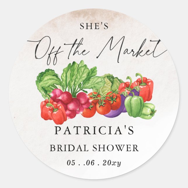 She is off the Market Farmers Market Bridal Shower Classic Round Sticker (Front)