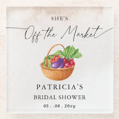 She is off the Market Farmers Market Bridal Shower Glass Coaster