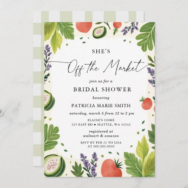 She is off the Market Farmers Market Bridal Shower Invitation (Front/Back)