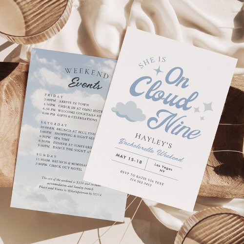 She Is On Cloud 9 Bachelorette Weekend Itinerary Invitation