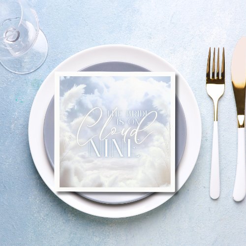 She is On Cloud Nine 9 White Pampas Bridal Shower Napkins