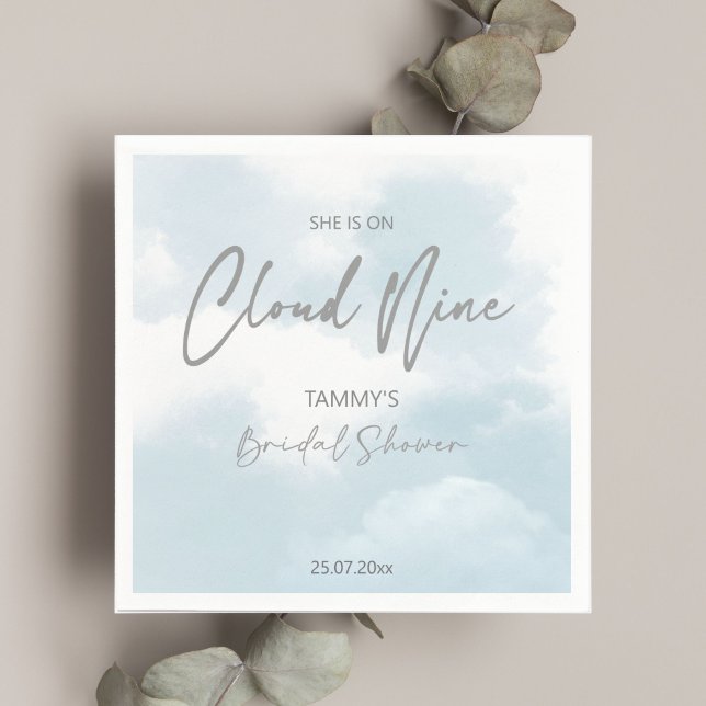 She is on cloud nine bridal shower  napkins (She is on cloud nine bridal shower tableware personalized template napkins cloud bridal shower)