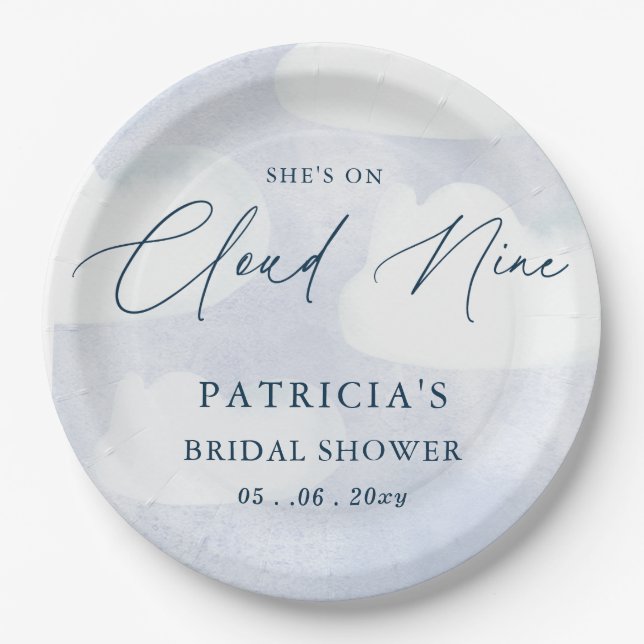 She is on Cloud Nine Bridal Shower Paper Plates (Front)