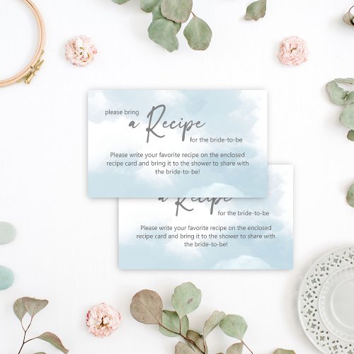 She is on cloud nine bridal shower recipe request enclosure card