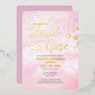 She Is On Cloud Nine Dreamy Pink Bridal Shower Foil Invitation