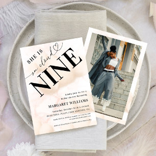 She is on Cloud Nine Heart Script Bridal Shower Invitation