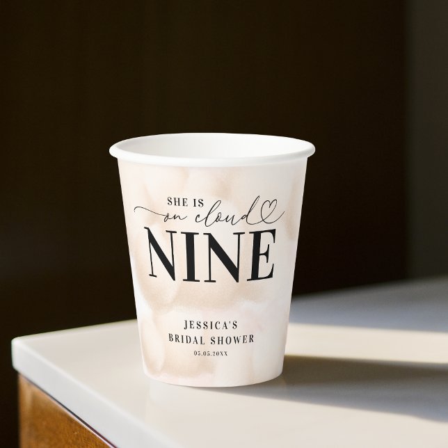 She is on Cloud Nine Heart Script Bridal Shower Paper Cups (Creator Uploaded)