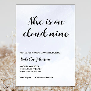 She Is On Cloud Nine Minimalist Bridal Shower Invitation