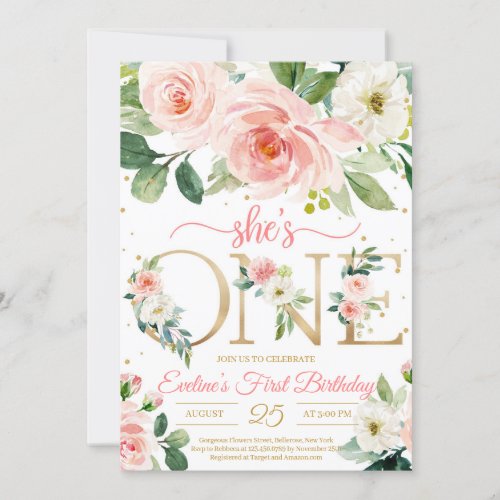 She is ONE bohemian floral girl first birthday Invitation
