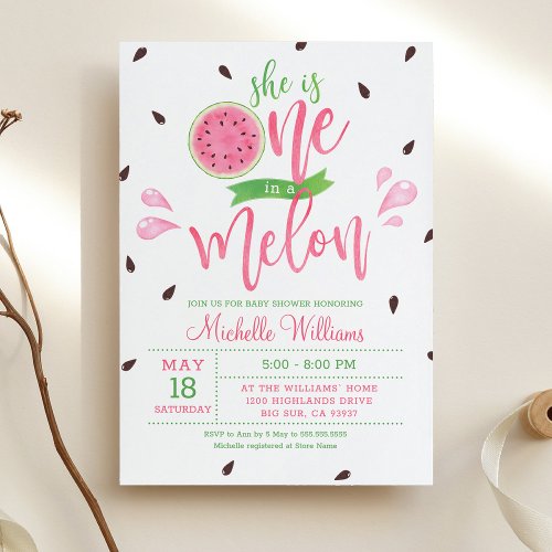 She is One in a Melon Baby Shower Invitation