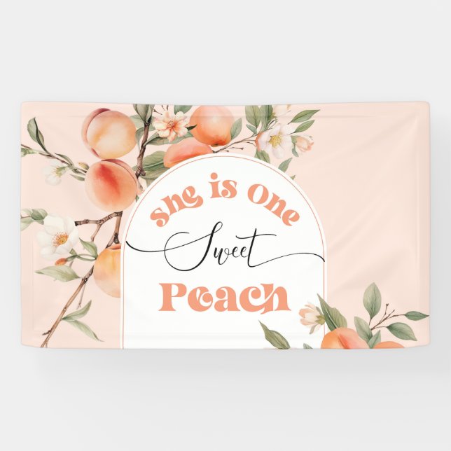 She is one sweet peach 1st birthday peach banner (Horizontal)