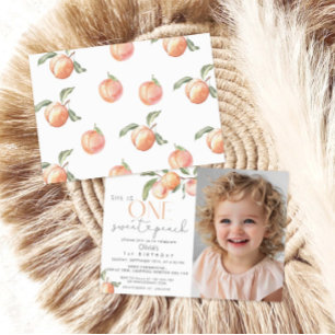 She Is One Sweet Peach Girl 1st Birthday  Invitation