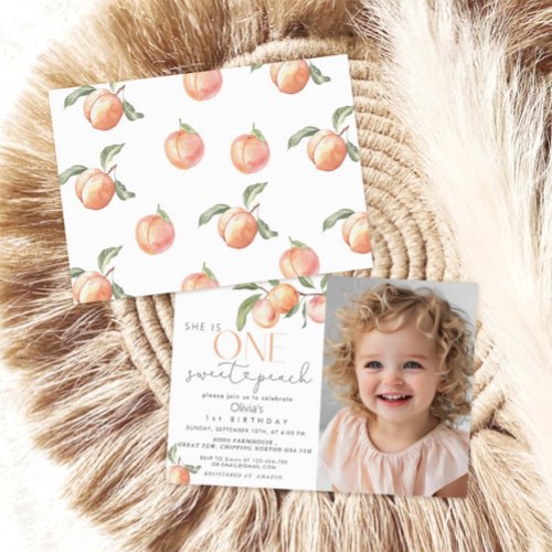 She Is One Sweet Peach Girl 1st Birthday  Invitation