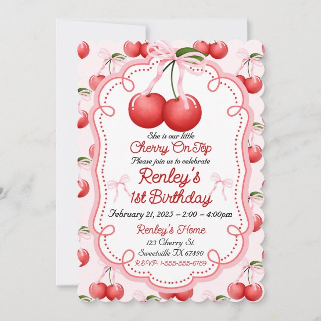 She is out little Cherry on Top  Bow Coquette  Invitation (Front)