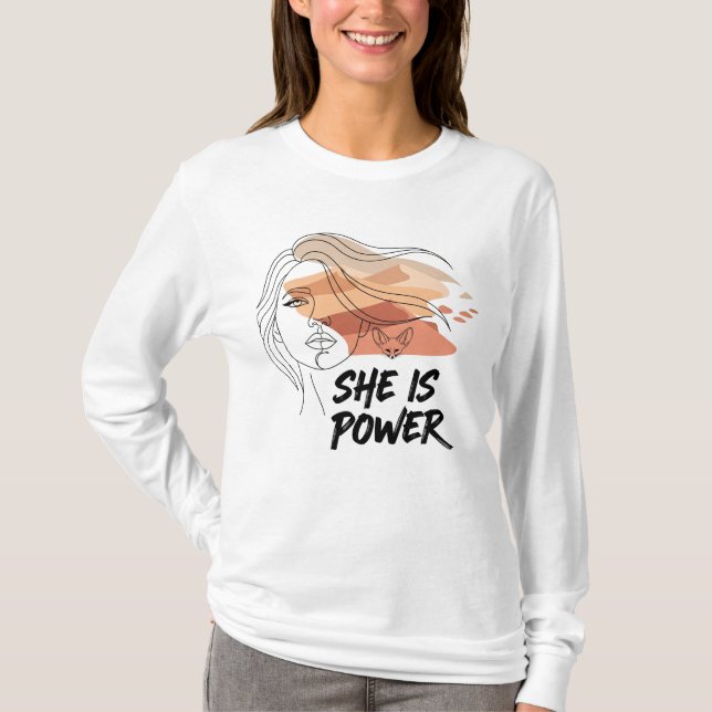 She Is Power – Desert Aura Feminine Art with Fox T-Shirt (Front)