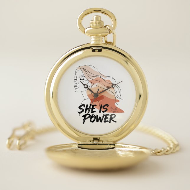 She Is Power – Desert Tones Feminine Line Art Pocket Watch (Inside)