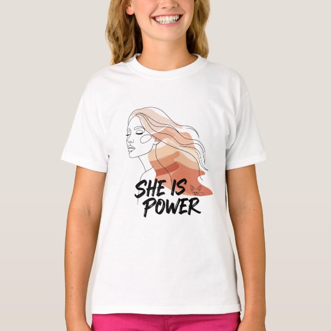 She Is Power – Desert Tones Feminine Line Art T-Shirt (Front)