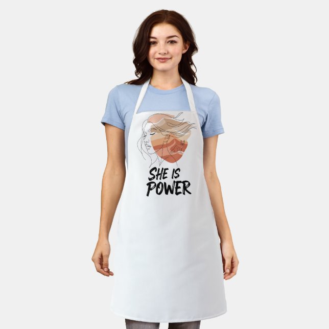 She Is Power – Feminine Desert Line Art Illustrati Apron (Worn)