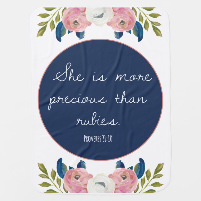 She is Precious Bible Verse Baby Blanket for Girls (Front)
