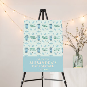 She Is Ready To Pop Baby Shower Blue Welcome Sign