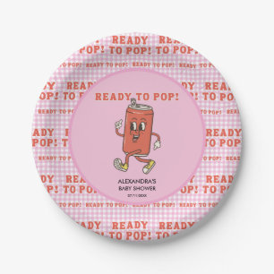 She Is Ready To Pop Baby Shower Pink Gingham Soda Paper Plates