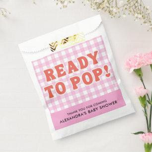 She Is Ready To Pop Baby Shower Retro Pink Gingham Favor Bag
