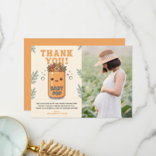 She Is Ready To Pop Floral Soda Photo Orange Thank You Card