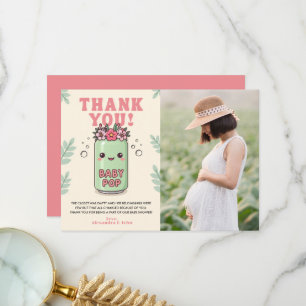 She Is Ready To Pop Floral Soda Photo Thank You Card
