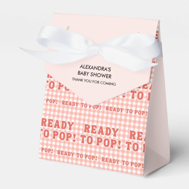 She Is Ready to Pop Retro Red Gingham Thank you Favor Boxes (Front Side)