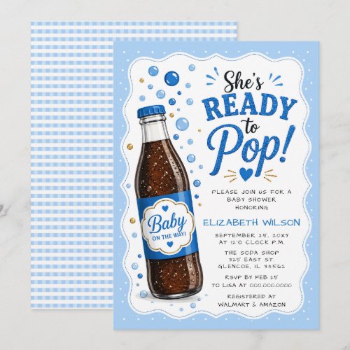 She is Ready To Pop Soda Bottle Boy Baby Shower Invitation