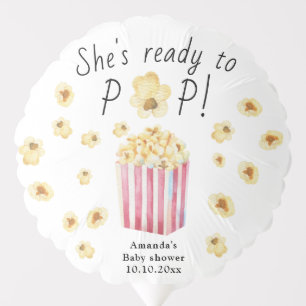 She is Ready to Pop Watercolor Popcorn Baby Shower Balloon