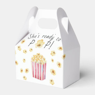 She is Ready to Pop Watercolor Popcorn Baby Shower Favor Boxes