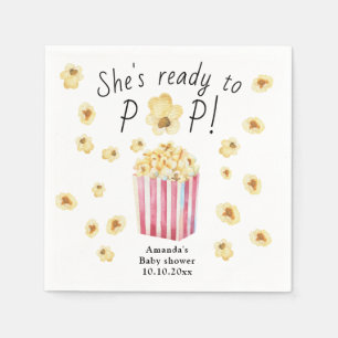She is Ready to Pop Watercolor Popcorn Baby Shower Napkins