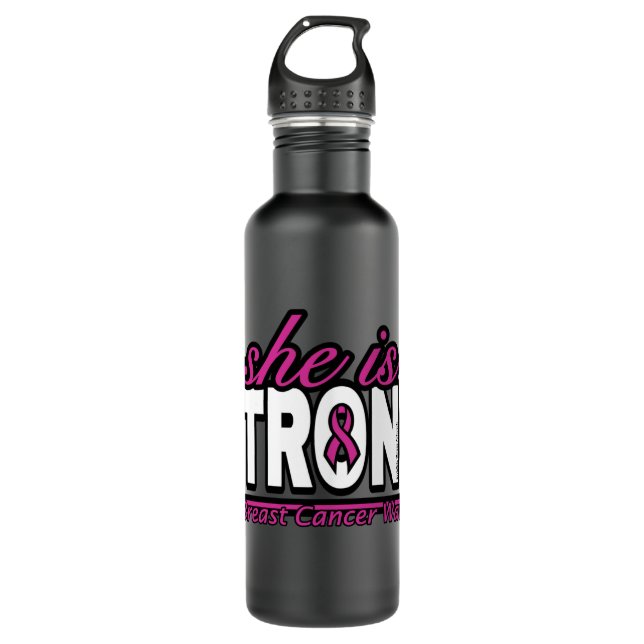She is STRONG...Breast Cancer Stainless Steel Water Bottle (Front)