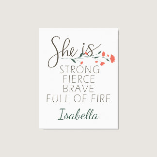 She Is Strong Fierce Brave Custom Name Canvas Print