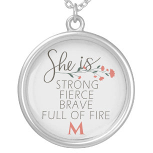 She Is Strong Fierce Brave Custom Name Silver Plated Necklace