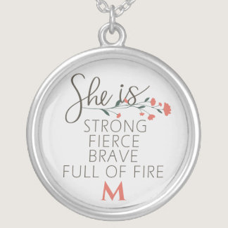 She Is Strong Fierce Brave Custom Name Silver Plated Necklace
