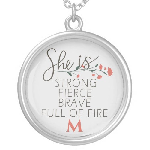 She Is Strong Fierce Brave Custom Name Silver Plated Necklace