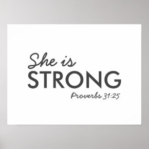 She is Strong   Proverbs 31:25 Christian Faith Poster