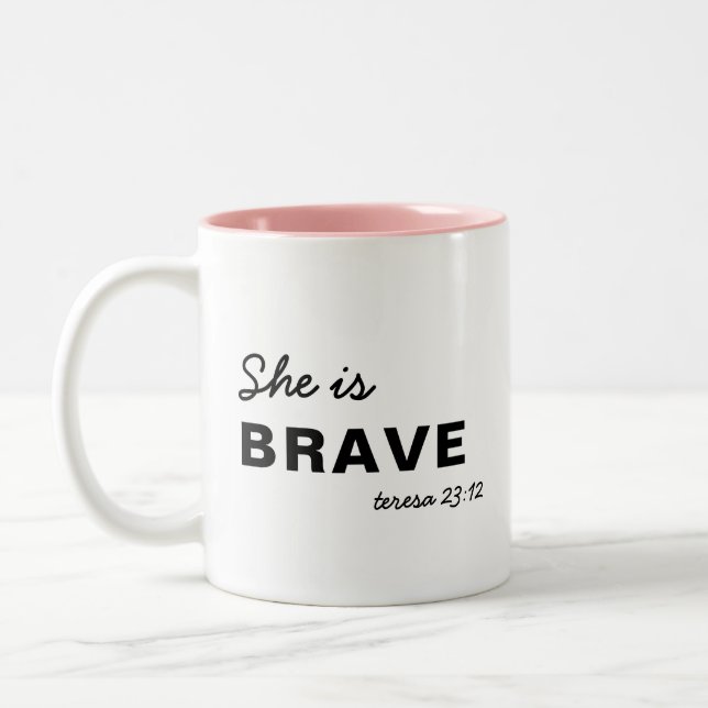 She is Strong Proverbs 31:25 Christian Two-Tone Coffee Mug (Left)