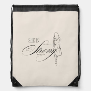 She is Strong Proverbs 31:25 Drawstring Bag