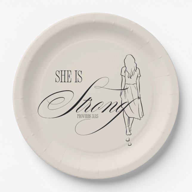 She is Strong Proverbs 31:25 Paper Plates (Front)