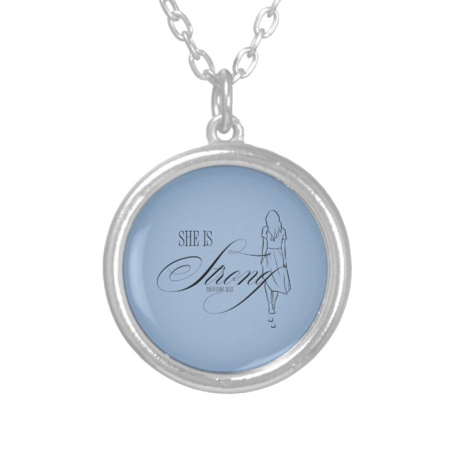She is Strong Proverbs 31:25 Silver Plated Necklace (Front)