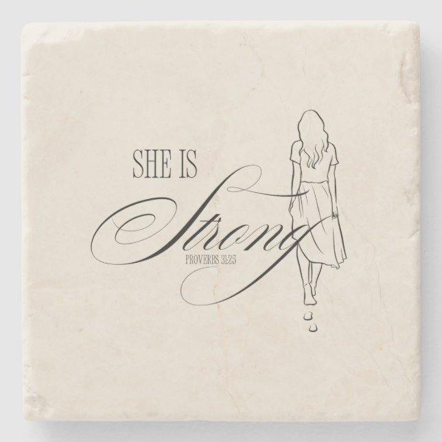 She is Strong Proverbs 31:25 Stone Coaster (Front)