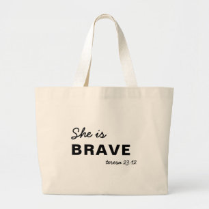 She is Strong Proverbs  Christian Faith Large Tote Bag