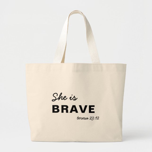 She is Strong Proverbs  Christian Faith Large Tote Bag (Front)